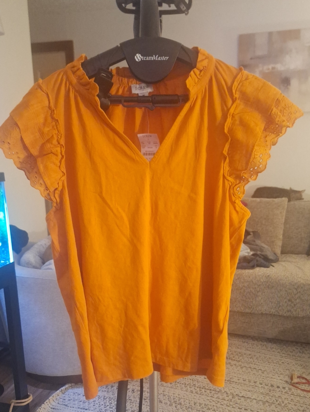 J. Crew Factory Orange Ruffle Sleeve V-Neck Top